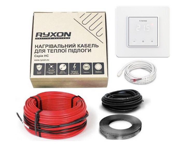 Комплект тепла підлога під плитку Ryxon HC-20-40 (4,0-5,0 м2) гріючий кабель під плитку і Terneo s сенсорний