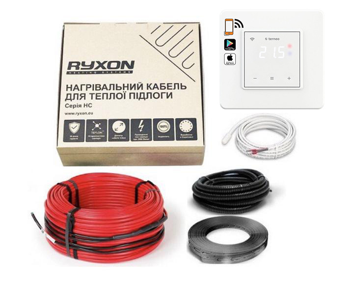 Комплект двужильна підлога Ryxon HC-20-110 (11,0-13,8 м2) нагрівальний резистивний кабель і Terneo sx Wi-Fi