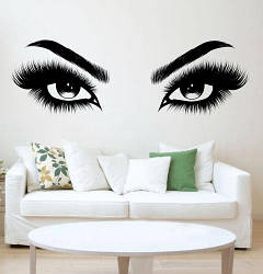 Вінілова наклейка на стіну Красиві очі (погляд брови дівчина декор салону краси) матова 1200х400 мм