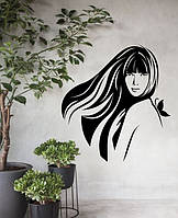 Виниловая наклейка на стену Девушка с бабочкой (декор салона красоты парикмахерская) матовая 690х750 мм