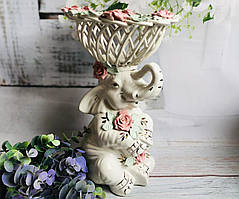 Цукерниця-слон Керамклуб Арго плетінка Квіткове ліплення рожева 31 см