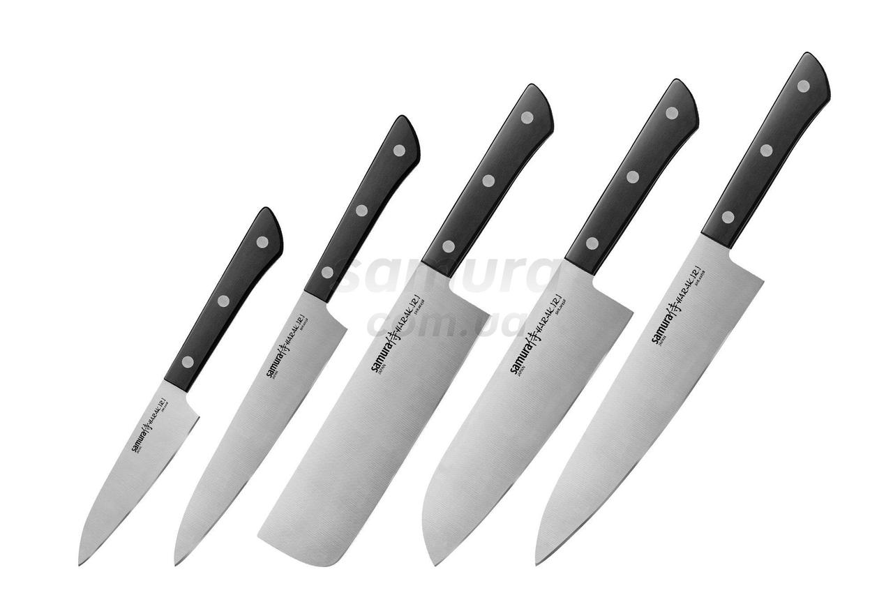 Набір з 5-ти кухонних ножів (овочевий, універсальний, Накірі, Шеф, Сантоку), Samura Harakiri (SHR-0250B)