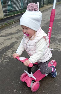 Самокат MARATON CREDO с сиденьем и ручкой, розовый 1