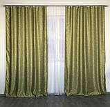 Сонцезахисні штори з льону блекаут Готові штори з льону Якісні шторі з льону Оливкові штори, фото 2
