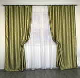 Сонцезахисні штори з льону блекаут Готові штори з льону 100% захист від сонця Оливкові штори, фото 2