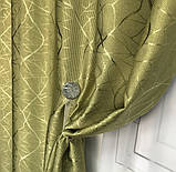 Сонцезахисні штори з льону блекаут Готові штори з льону 100% захист від сонця Оливкові штори, фото 6