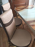 Розкладний обідній кухонний комплект стіл і стільці з 3D малюнком "Золота хвиля" ДСП скло 70*110 Лотос-М 3д, фото 3