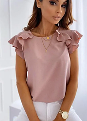 Жіноча блуза з рукавом-волланом, розміри 42-48, в розквітах