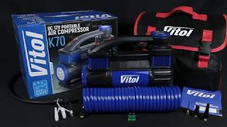 Компресор "ViTOL" K-70 150psi/23Amp/90л/2 циліндри/шланг 5,0 м/клемми. Автокомпресор. Насос електричний