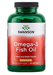 Swanson Omega-3 Fish Oil 1000 mg — Lemon Flavor, Омега-3, Риб'ячий жир (150 капс.)
