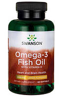 Swanson Omega-3 Fish Oil with Vitamin D 1,000 mg, Омега-3, Рыбий жир, Витамин Д3 (60 капс.)