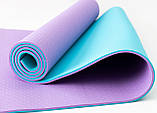 Килимок для йоги та фітнесу + чохол (мат, каремат спортивний) OSPORT Yoga ECO Pro 6мм (n-0007) Фіолетово-бірюзовий, фото 4