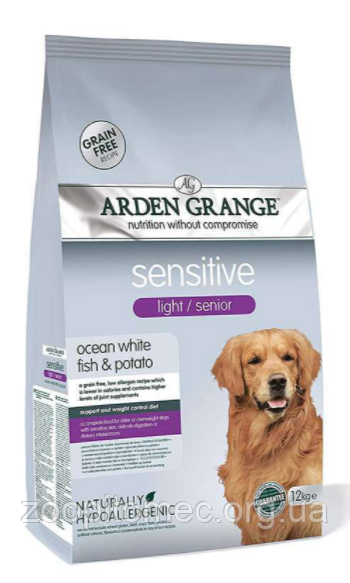Arden Grange (Арден Грендж) Sensitive light/senior fish/potato Корм для старіючих повних собак риба/картопля,