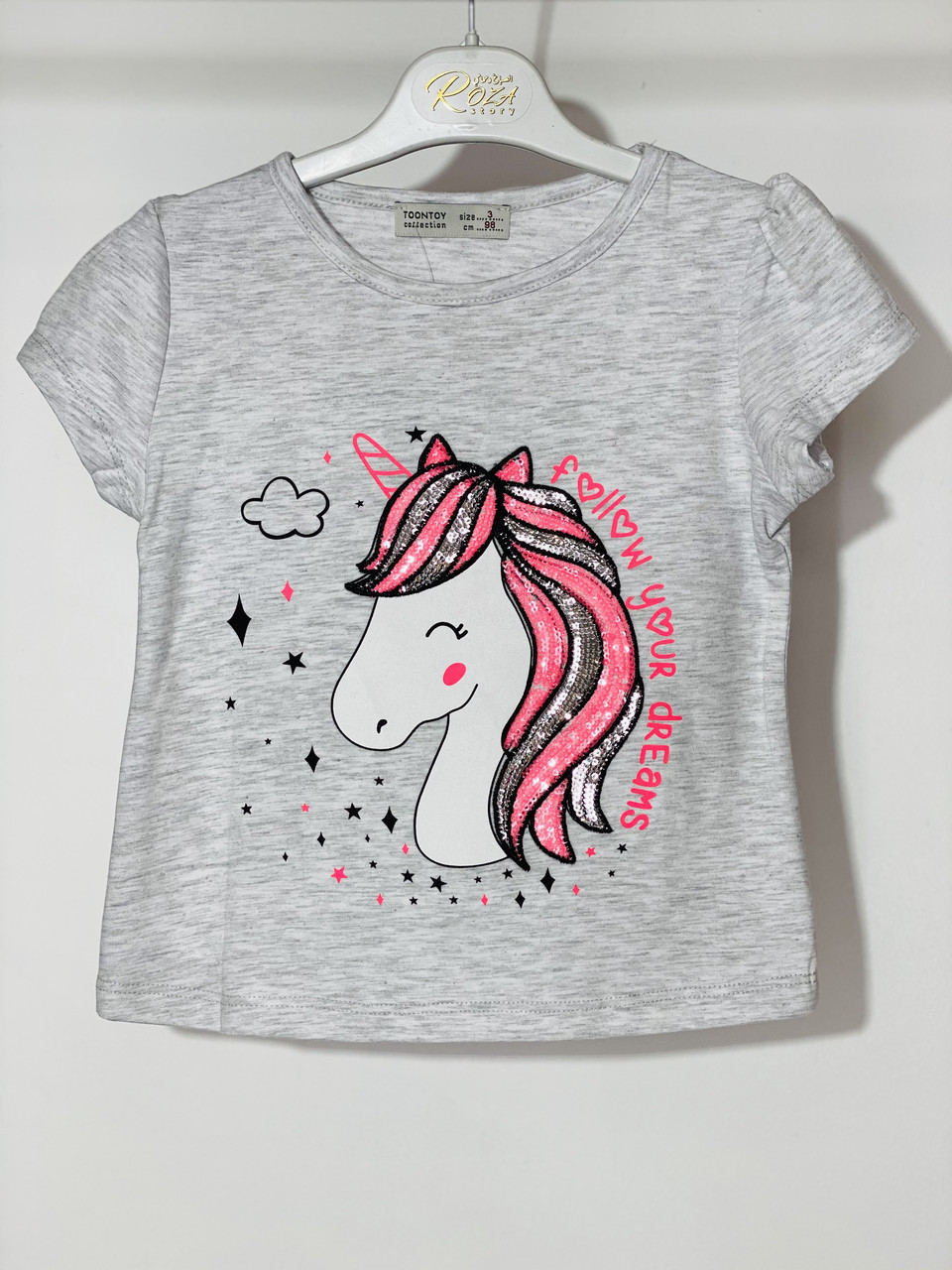 Футболка для дівчинки Toontoy 11171 98 см Сірий