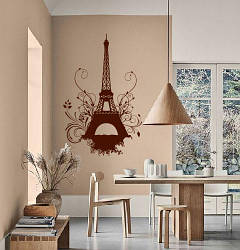 Наклейка на стіну Ейфелева вежа гранж із завитками (Париж романтичні наклейки) матова 970х1500 мм