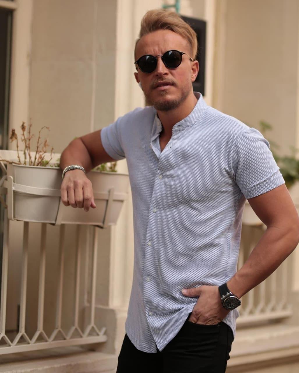 Чоловіча сорочка M797 блакитна, фото 1