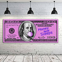 Картина з купюрою сто доларів, рожева 60, 140