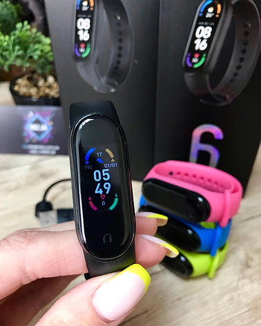 Смарт браслет Smart Band M6, Трекер, Крокомір, Пульс, тиск, Годинник Фітнес браслет М6 Чорний, фото 2