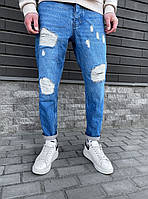 Мужские синие рваные джинсы узкие slim fit Турция