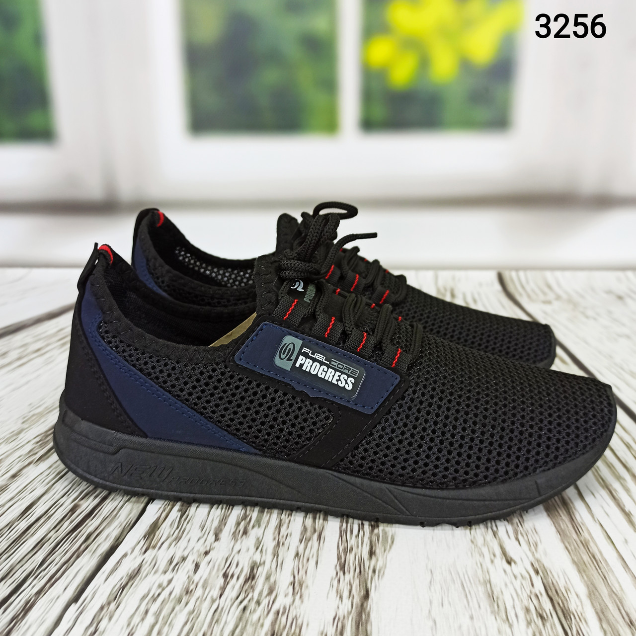 Чоловічі чорні текстильні мокасини сітка Україна Прогрес, фото 1