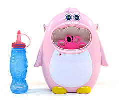 Дитячий генератор мильних бульбашок пінгвін рожевий, з мелодією, на батарейках