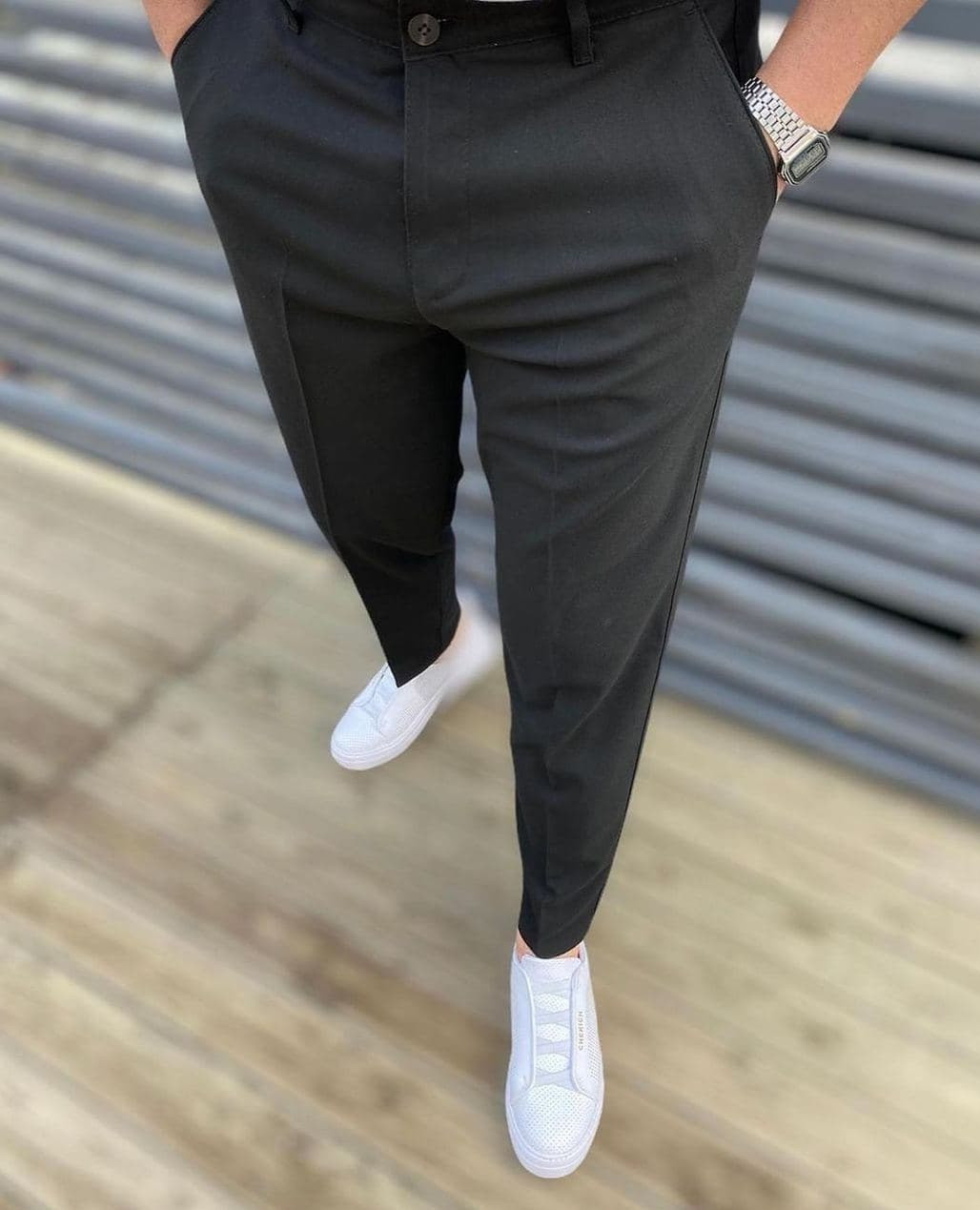 Купить Мужские летние брюки черного цвета (черные), зауженные ...