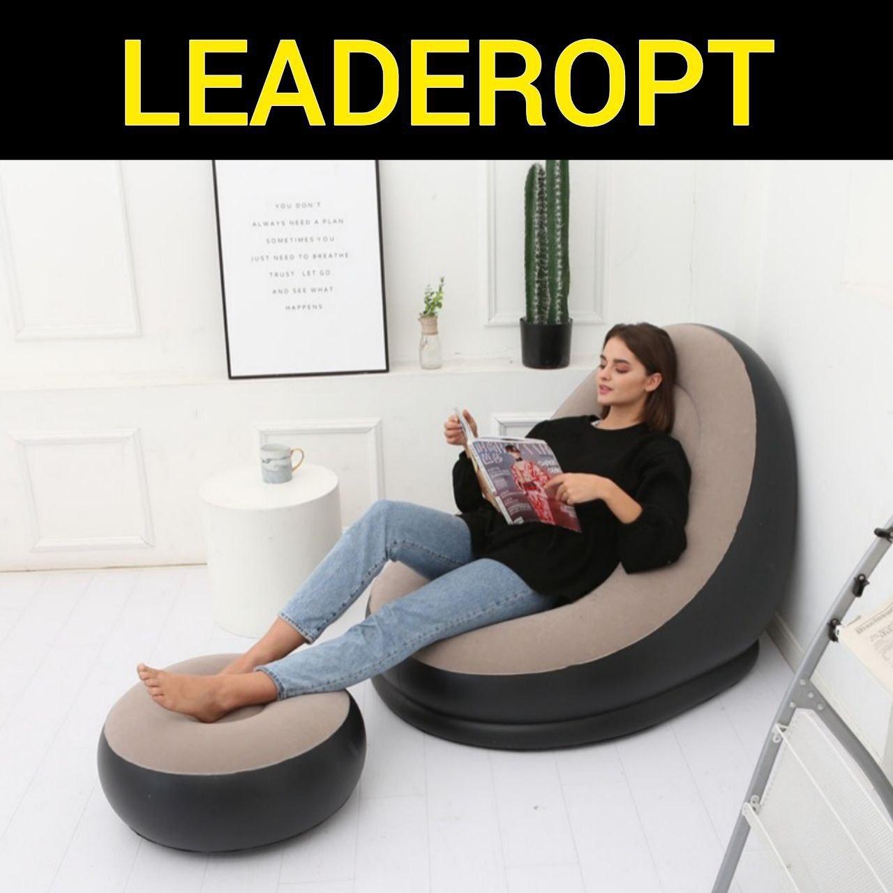 ОПТ Надувне вінілове крісло з пуфом Intex Air Sofa з флокированним покриттям і насосом