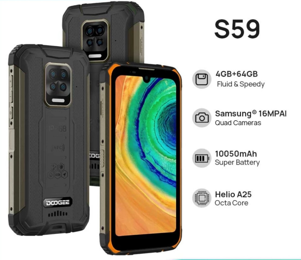 Смартфон Doogee S59 Orange 4/64Gb 10050 mAh IP68/IP69K NFC 5,7" НОВИНКА!