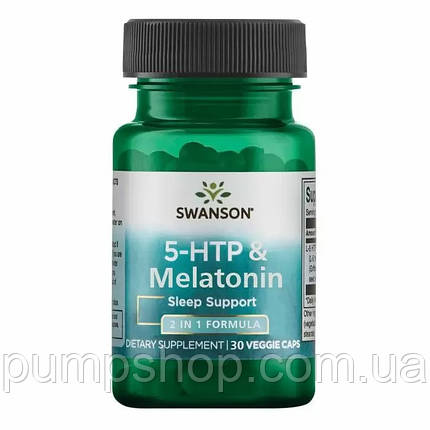 5-гідроксі L-триптофан (для підвищення серотоніну) Swanson 5-HTP & Melatonin 30 капс., фото 2