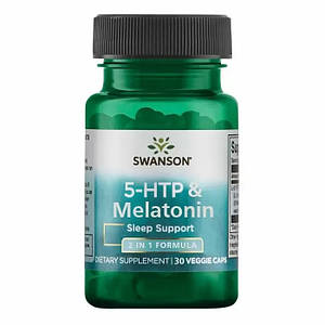 5-гідроксі L-триптофан (для підвищення серотоніну) Swanson 5-HTP & Melatonin 30 капс.