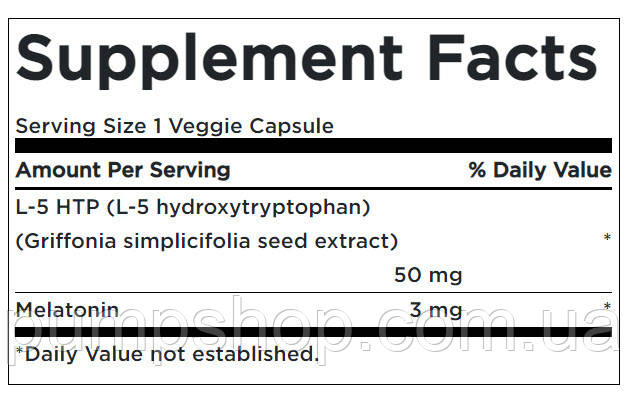 5-гідроксі L-триптофан (для підвищення серотоніну) Swanson 5-HTP & Melatonin 30 капс., фото 3