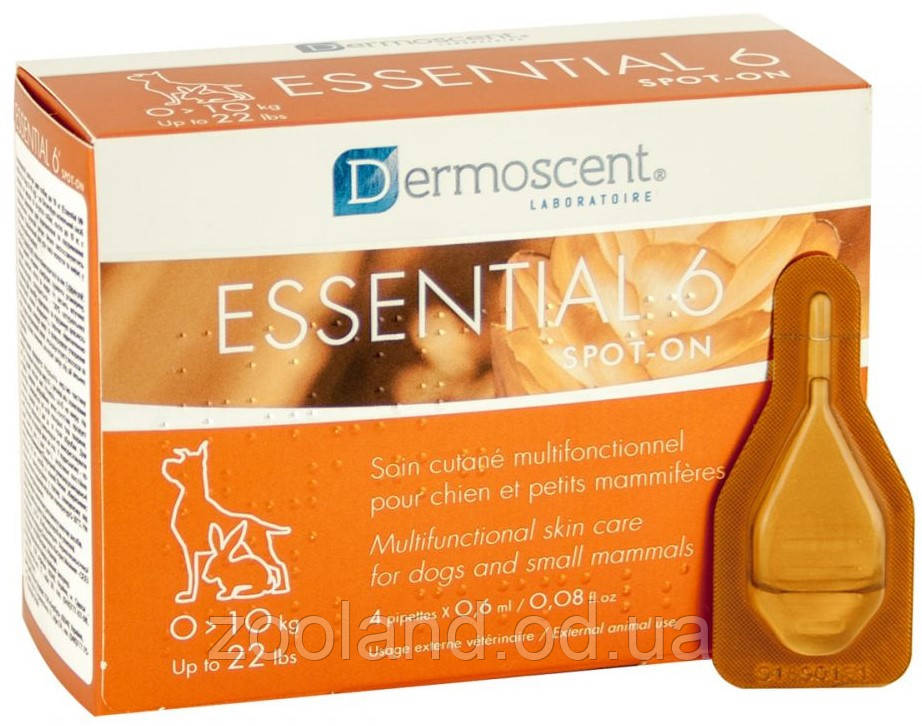 21501 Dermoscent Essential-6 для собак 0-10 кг, 4 шт. х 0.6 мл