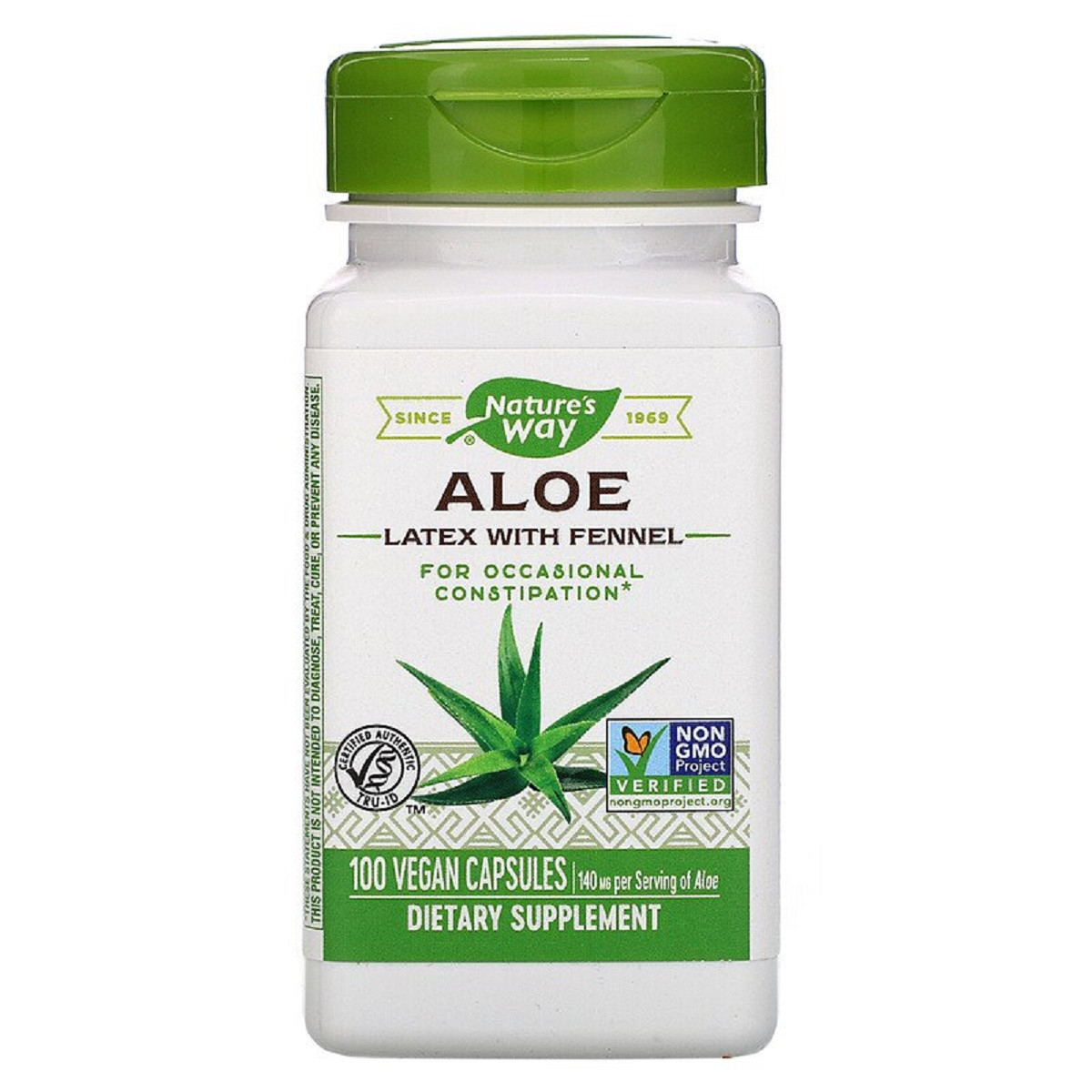 Алоэ Вера с фенхелем, 140 мг, Aloe Latex with Fennel, Nature's Way, 100 вегетарианских капсул - фото 1 - id-p1416629595