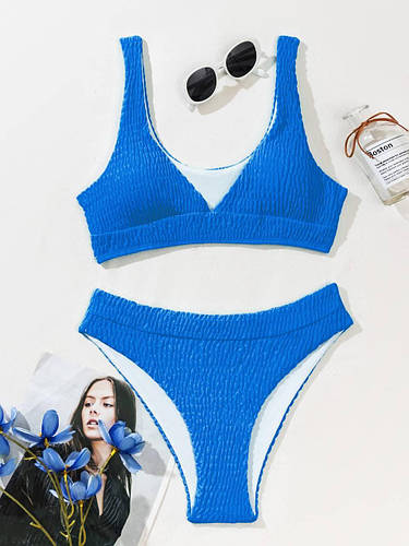 Купальник раздельный из бифлекса жатки с топом и высокими трусиками Код ...