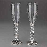Свадебные бокалы 24.5см, материал мельхиор и стекло, цвет серебро Сердечки (009G)