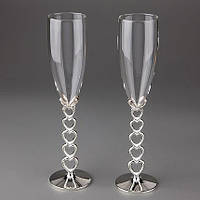 Свадебные бокалы 24.5см, материал мельхиор и стекло, цвет серебро Сердечки (009G-4)