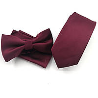 Подарунковий бордовий набір: краватка, хустку, метелик