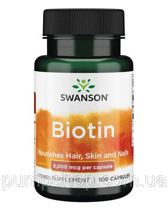 Біотин Swanson Biotin 5000 мкг 100 капс., фото 2