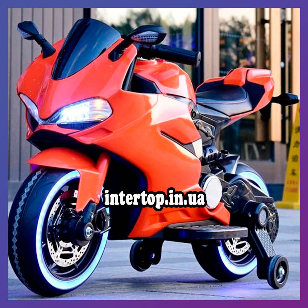 Дитячий електро мотоцикл двоколісний на акумуляторі Ducati M 4104 для дітей 3-8 років автопофарбування жовтогарячий