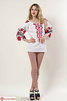 Вишиванка жіноча (льон, бавовна, віскоза) Весняні мрії біла з червоним