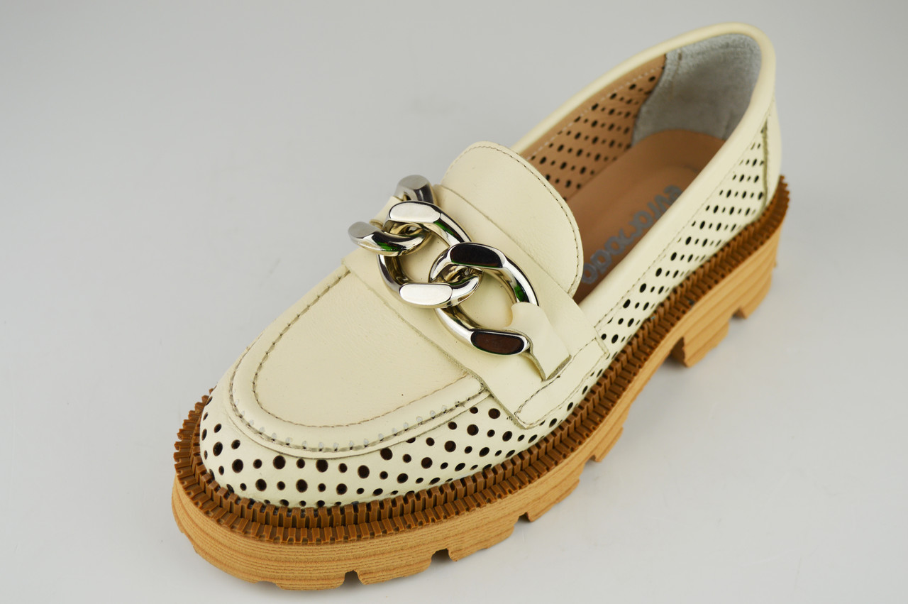 Перфоровані туфлі з ланцюгом Evromoda 145 40 Бежеві шкіра 36