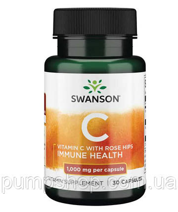 Вітамін С з шипшиною Swanson Vitamin C with Rose Hips 1000 мг 30 капс., фото 2