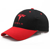 Кепка TESLA черно-красная, бейсболка с лотипом авто ТЕСЛА