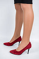 Туфли лодочки женские бордовые на каблуке на шпильке натуральная замша 8 см