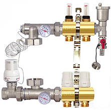 Латунний колектор "APC" на 2 контуру теплої підлоги в зборі