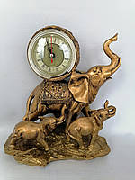 Часы настольные Три слона Статуэтка под бронзу Кварц