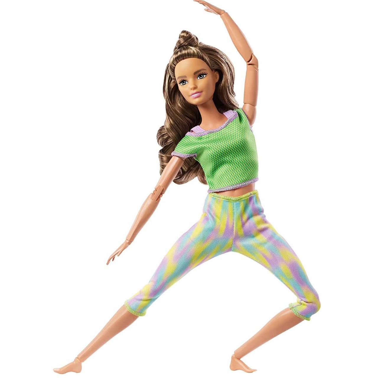 Лялька Барбі Йога Шатенка в салатовій футболці Barbie Made to Move GXF05