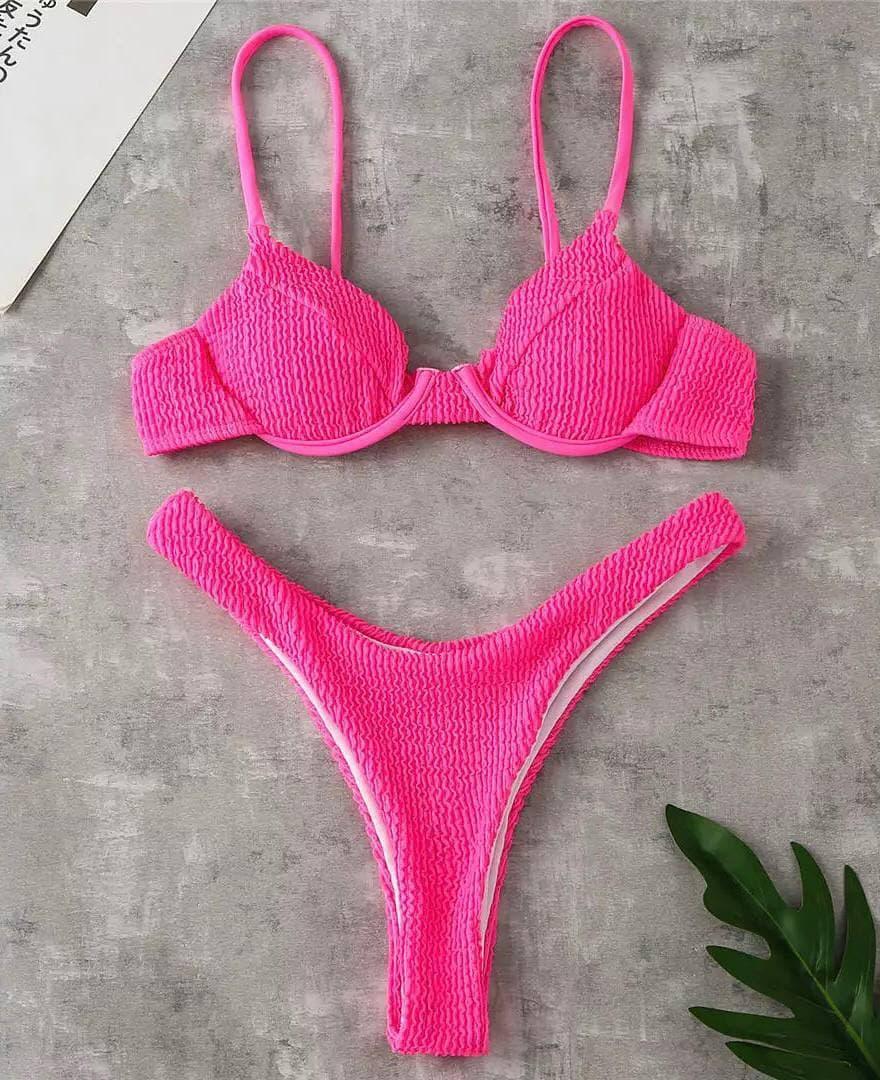 Роздільний рожевий купальник бікіні однотонний Pink