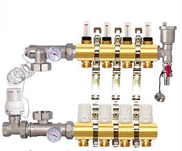 Колектор латунний "APC" на 4 контури для теплої підлоги в зборі