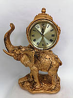 Часы настольные Слон индийский с поднятым хоботом Статуэтка под бронзу Кварц